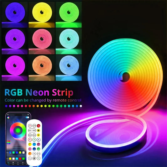 Color LED Strip Lights 24V 84Leds/M Silicone Neon Rope Light Bluetooth Music Sync RGB IP67 Waterproof Light Strip 5-10M