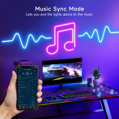 Color LED Strip Lights 24V 84Leds/M Silicone Neon Rope Light Bluetooth Music Sync RGB IP67 Waterproof Light Strip 5-10M