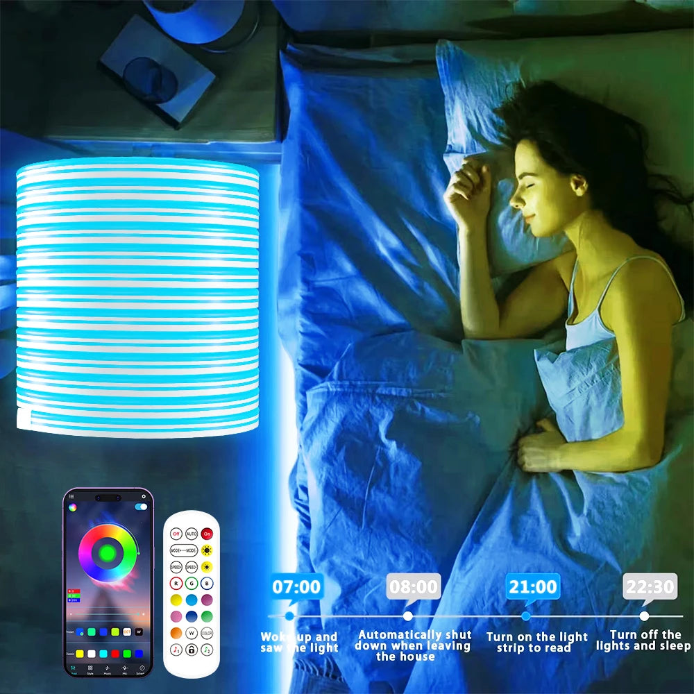 Color LED Strip Lights 24V 84Leds/M Silicone Neon Rope Light Bluetooth Music Sync RGB IP67 Waterproof Light Strip 5-10M