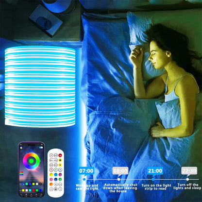 Color LED Strip Lights 24V 84Leds/M Silicone Neon Rope Light Bluetooth Music Sync RGB IP67 Waterproof Light Strip 5-10M