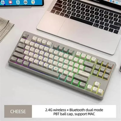 M87 Wireless Keyboard, 87Keys Dual Mode Bluetooth Keyboard with Rainbow-Light RGB,PBT Ballcaps Design Gaming Keyboard