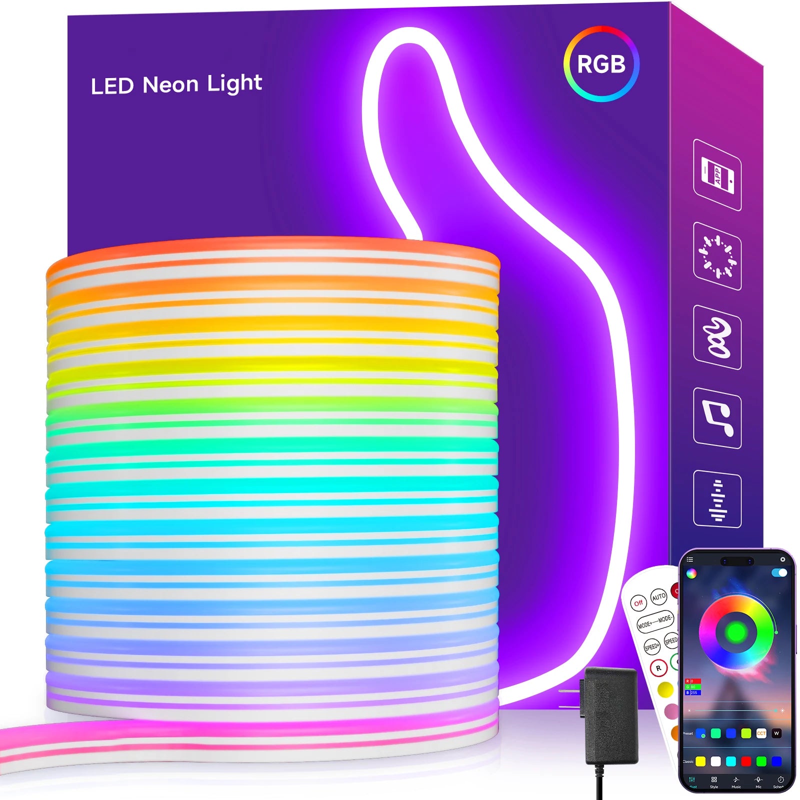 Color LED Strip Lights 24V 84Leds/M Silicone Neon Rope Light Bluetooth Music Sync RGB IP67 Waterproof Light Strip 5-10M