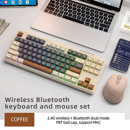 M87 Wireless Keyboard, 87Keys Dual Mode Bluetooth Keyboard with Rainbow-Light RGB,PBT Ballcaps Design Gaming Keyboard